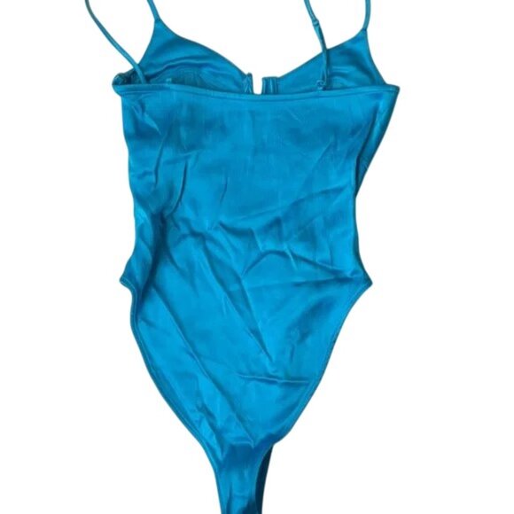 Zara Turquoise Blue Satin Effect Bustier Wired Bra Bodysuit Size Small - Picture 10 of 13